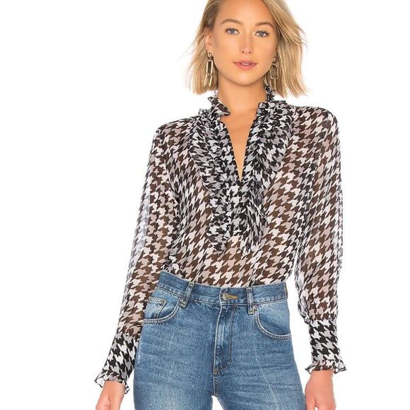 NWT Equipment Samine Houndstooth Silk Ruffled Blouse Multicolor Women's Size XS - Picture 1 of 8